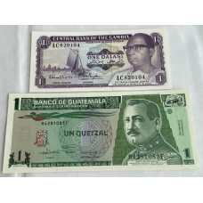 GAMBIA and GUATEMALA 1991-1992 . ONE 1 DALASI and ONE 1 QUETZAL BANKNOTES